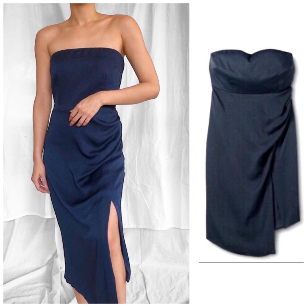NWT Cushnie Strapless Side Slit Asymmetrical Navy Blue Dress 14, 6